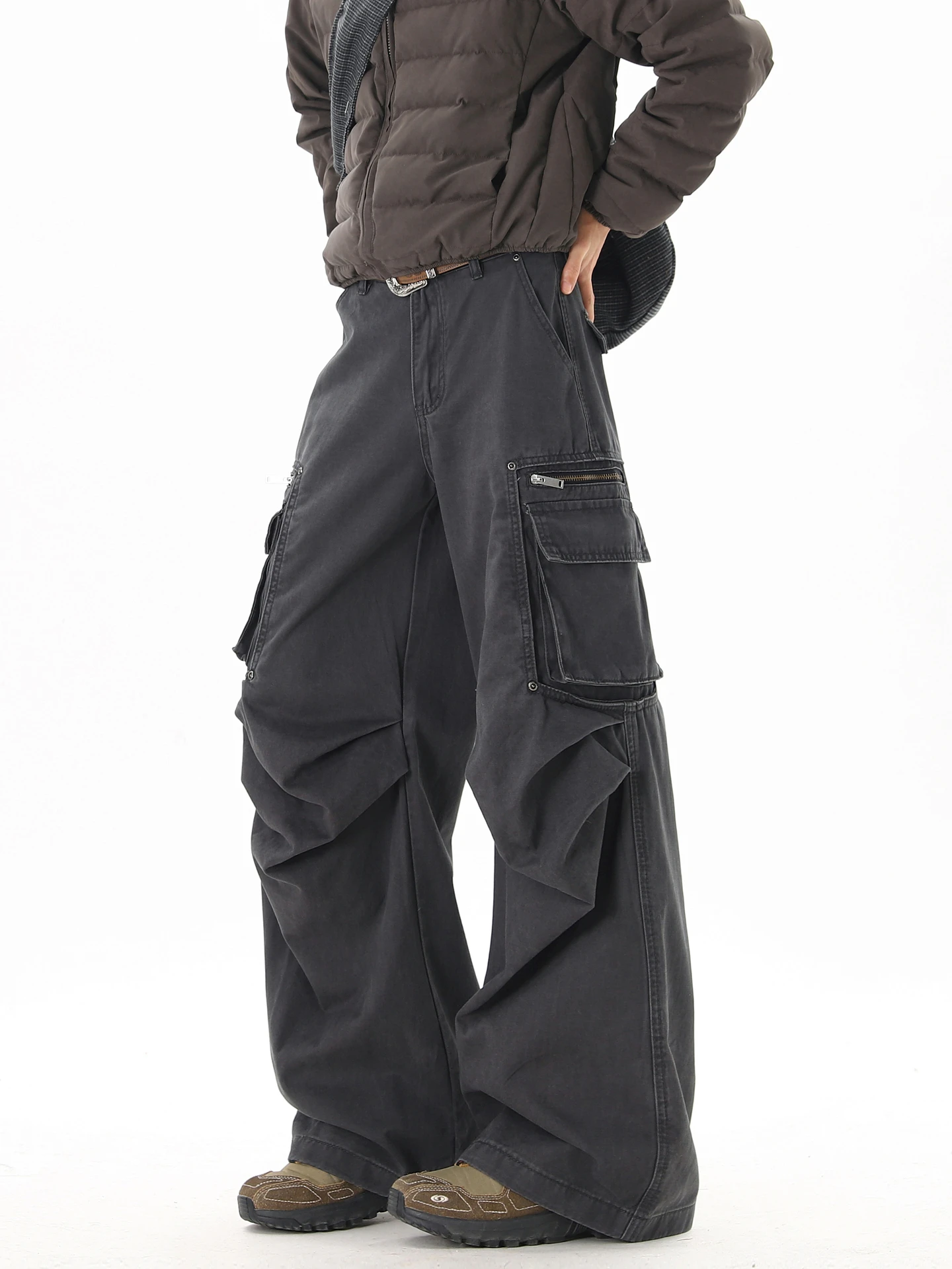 

Американский ретро-дизайн, деконструированные прямые брюки для спецодежды, мужские свободные модные широкие брюки, повседневная хлопковая весенняя одежда