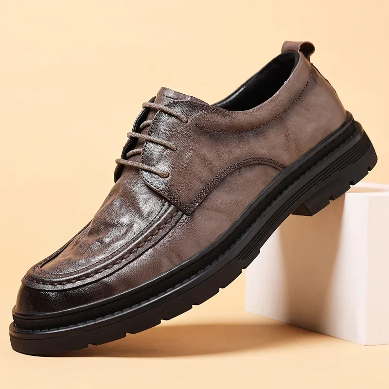 

Fashion Men Genuine Leather Shoes Fashion Flat Leisure Shoes Lace-up Heels Dress Shoes