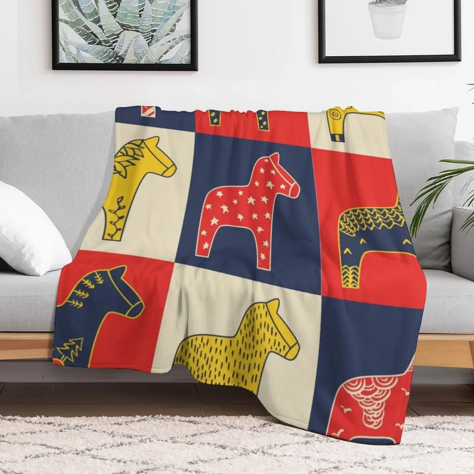 BEST SELLER _ Swedish Dala Horse Throw Blanket Flannel Fleece Soft Warm Throw Blanket