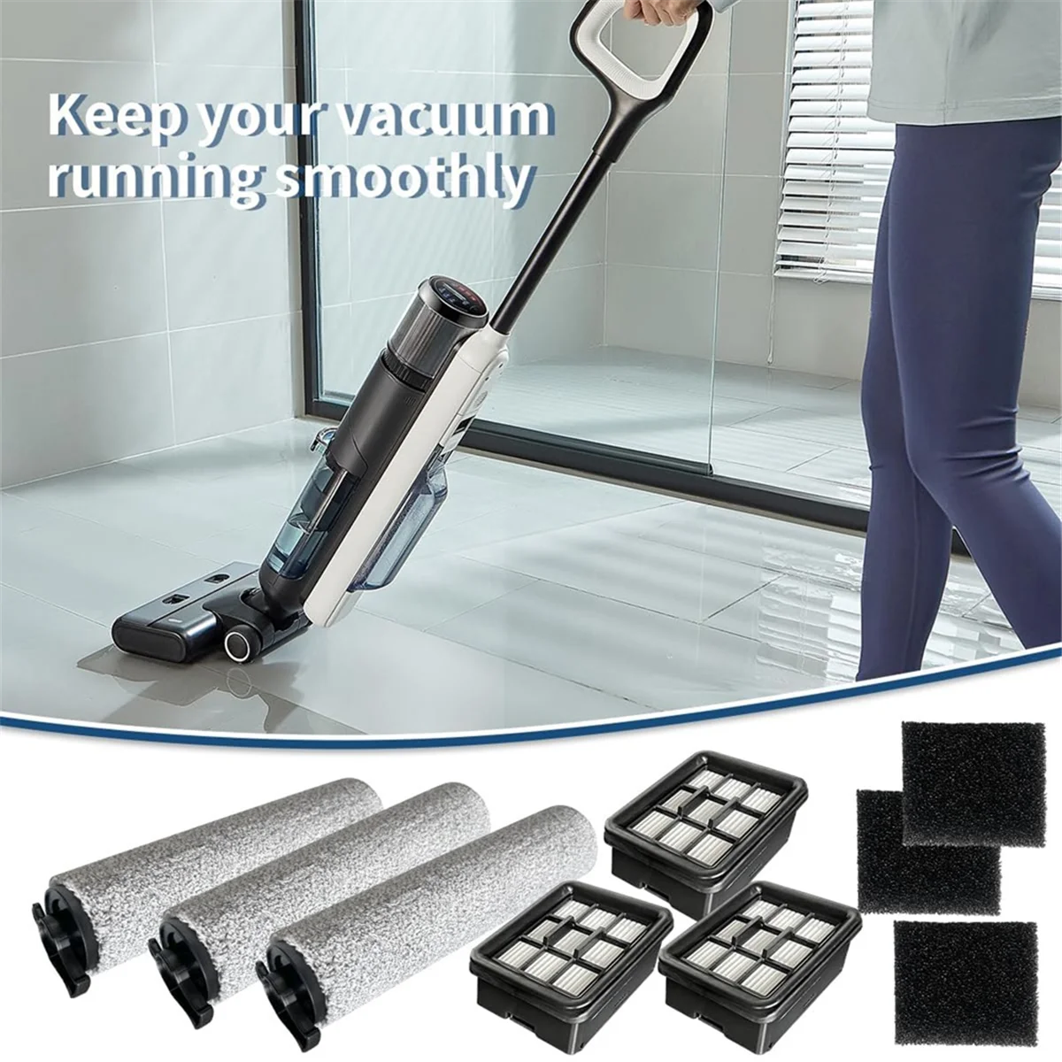 Rolo de escova de substituição popular e filtros HEPA para aspirador de pó sem fio Bissell Crosswave HF3 modelo 3649A