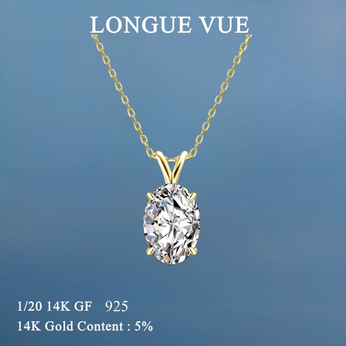 

14K Gold Filled Solitaire Oval Cut Moissanite Pendant Necklace for Women D VVS Lab Diamond Wedding Jewelry Exquisite Party Gifts