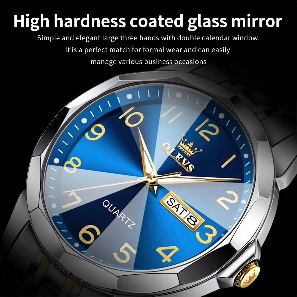 OLEVS Classic Quartz Watch for Men Luxury Diamond Cut Mirror Numeral Dial Simplicity Quartz Analog Man Waterproof Wristwatches