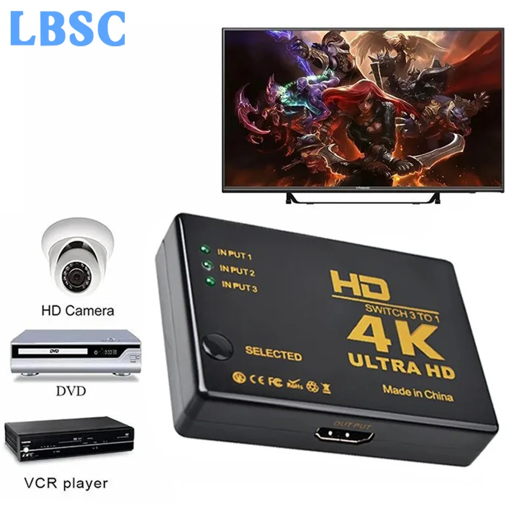 3x1 Splitter Box HDMI-compatible Switcher 4K HD1080P 3 5 Port HD Switch Selector IR Remote Controller for HDTV DVD TV BOX PS4