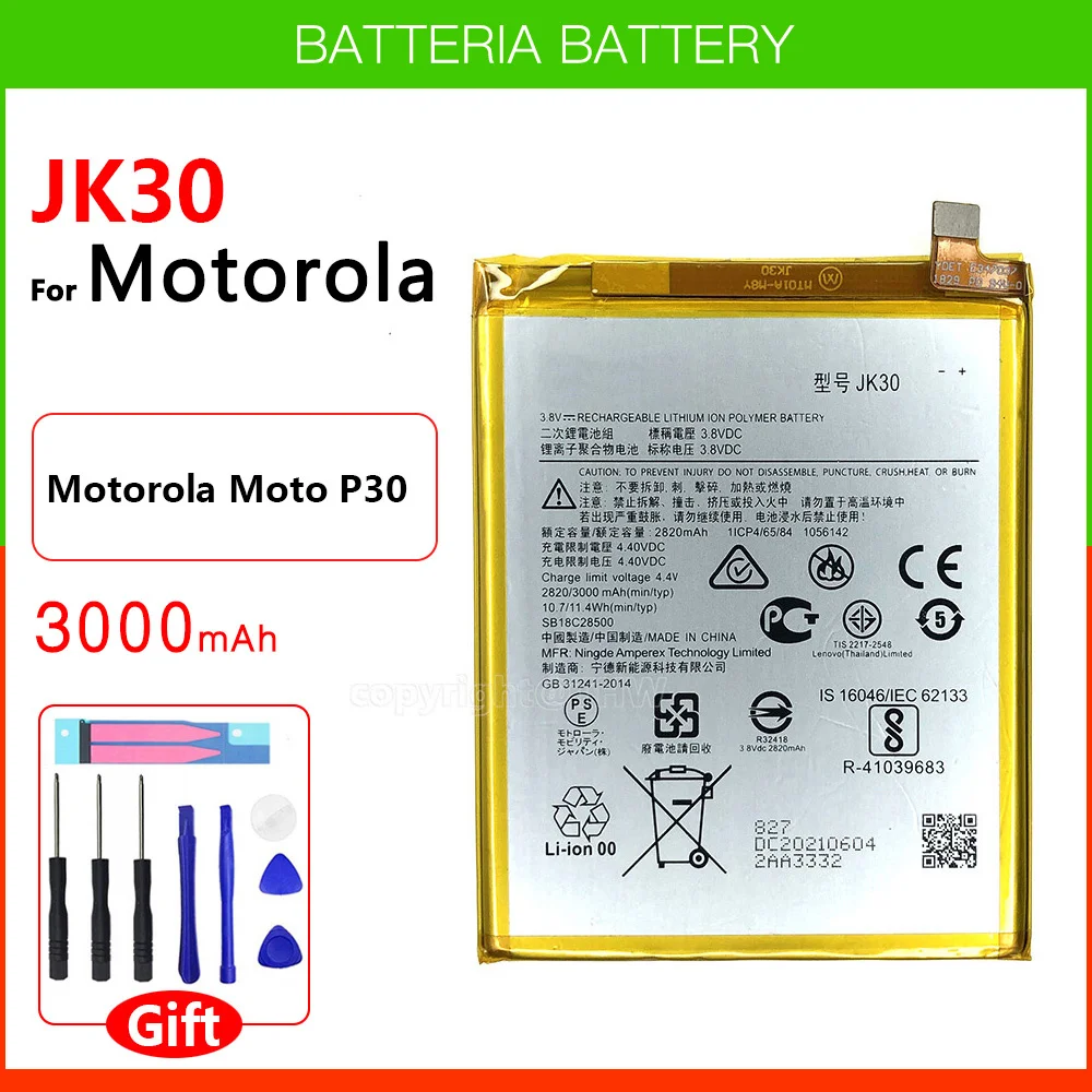 

Original Genuine High Quality 3000mAh JK30 battery for Motorola Moto P30 XT1943-1 Replacement Cell Phone Batteria+Free Tools