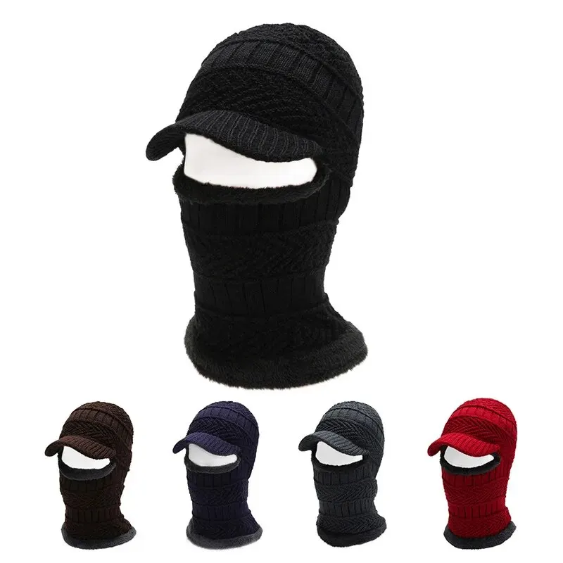 Hatsmen's Winter Plus Fleece Beanie, Outdoor Cycling, Cold Cover, Face Protection, Neck Protection, Warm Knitted One-Piece Hat