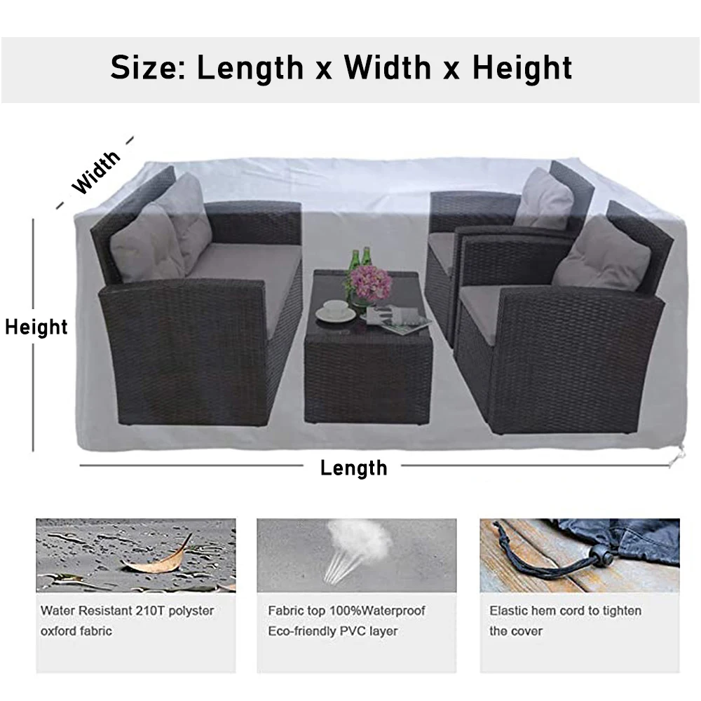 Outdoor Patio Garden Furniture Covers Waterproof Rain Snow Chair Covers for Sofa Table Chair Dust Proof Cover Grey Black