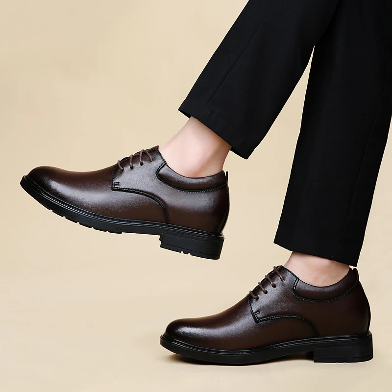 Zakelijke mannen Oxford lederen schoenen Lift Man Hoogte Toename Binnenzool 6CM Zwart Formeel Zakelijk Grote maat 35-47