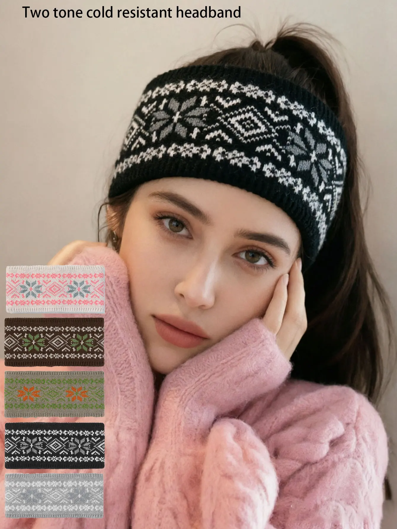 Christmas Snowflake Hairband, Sports Sweat Absorbent Knitted Yarn Hairband, Outdoor Yoga Wide Edge Color blocked Headband