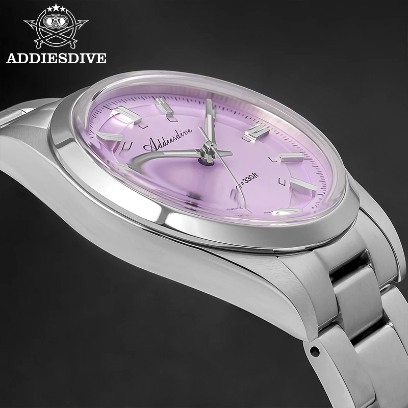 ADDIESDIVE Новые женские часы 36 мм Япония VH31 Кварцевые наручные часы для дайвинга 100 м Водонепроницаемые часы из куполообразного стекла Светящиеся часы из нержавеющей стали