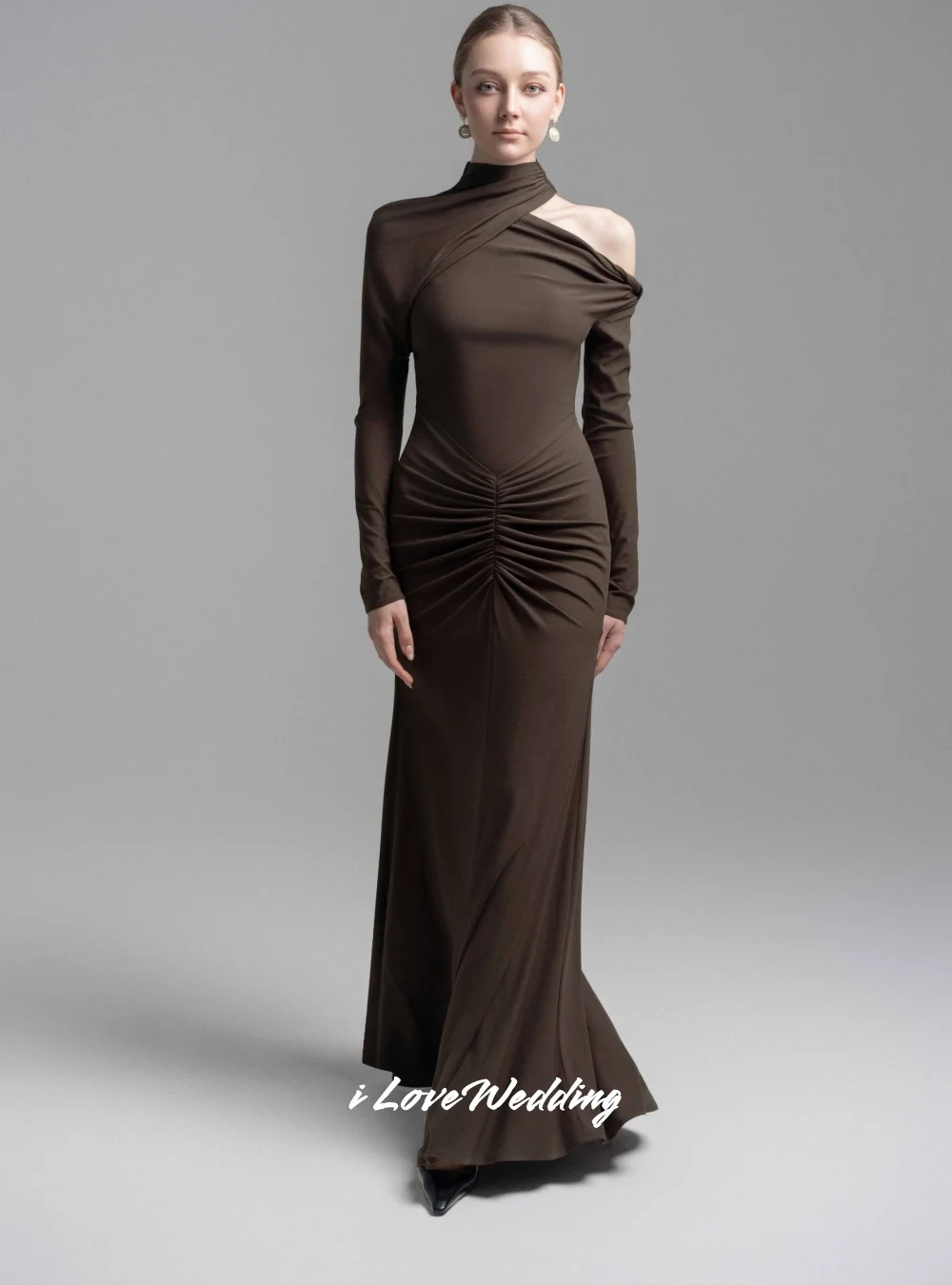 

Women High Neck Evening Dress 2025 Long Sleeve Mermaid Floor-Length Prom Dress Elegant Pleated Wedding Party Dre Sses Customized