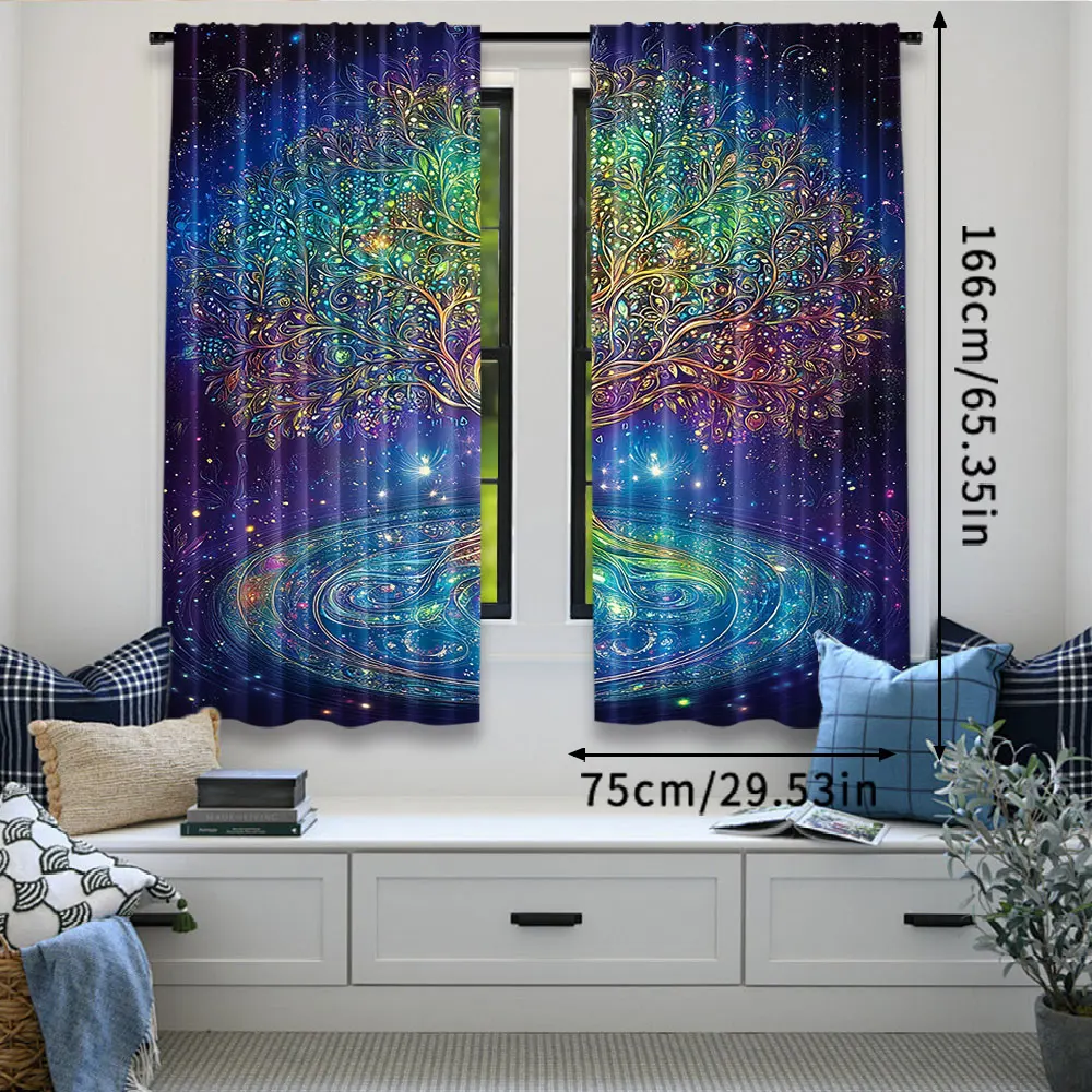 2Pcs Colorful Tree Curtain Tree Of Life With Floral Style Artwork For Bedroom Living Room And Dining Room 29.53X65.35In,