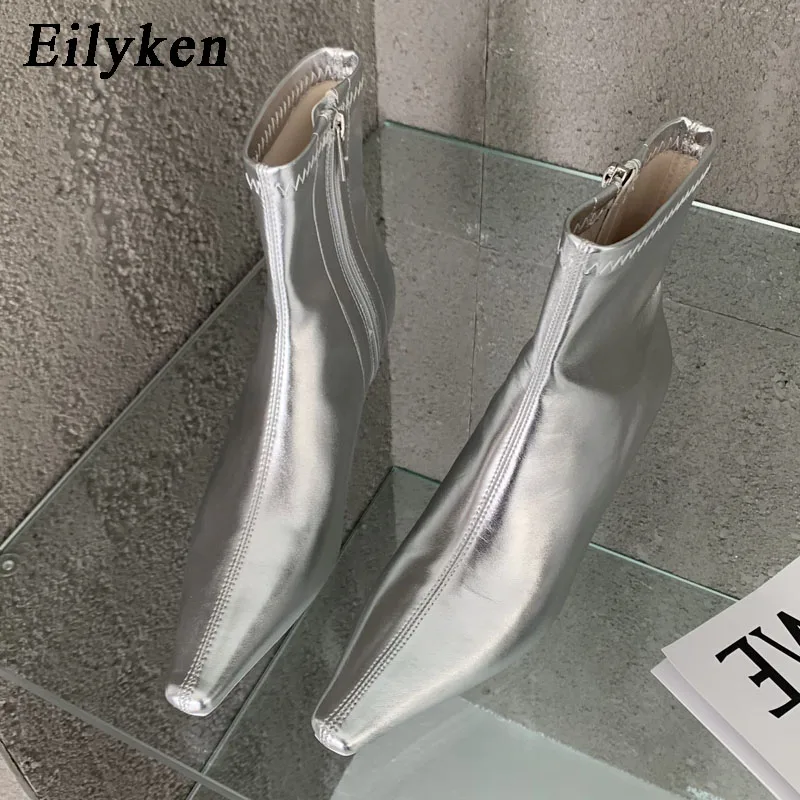 Eilyken 여성용 포인티드 토 앵클 부츠, 우아한 얇은 하이힐, 솔리드 첼시 신발, 부드러운 가죽 짧은 부츠, 봄 신상