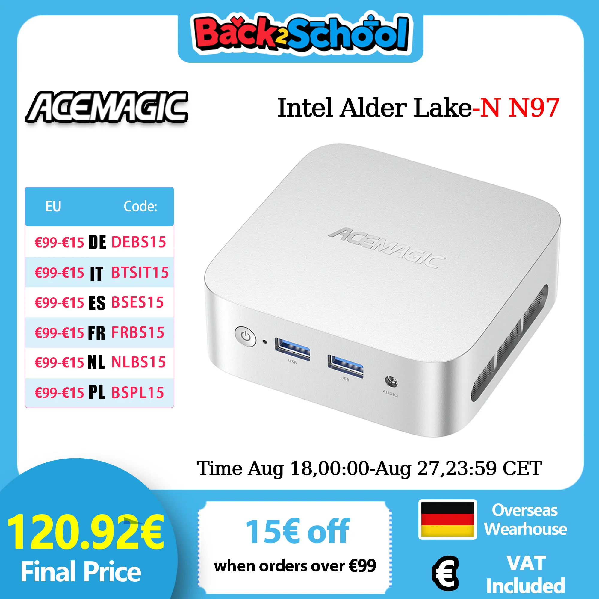 Acemaginic V1 Mini PC 12th Gen Alder Lake N97 Mini PC 16GB DDR4 512GB M.2 SSD Mini Computer con W11 Pro RJ45 4K HDMI + DP WiFi 5