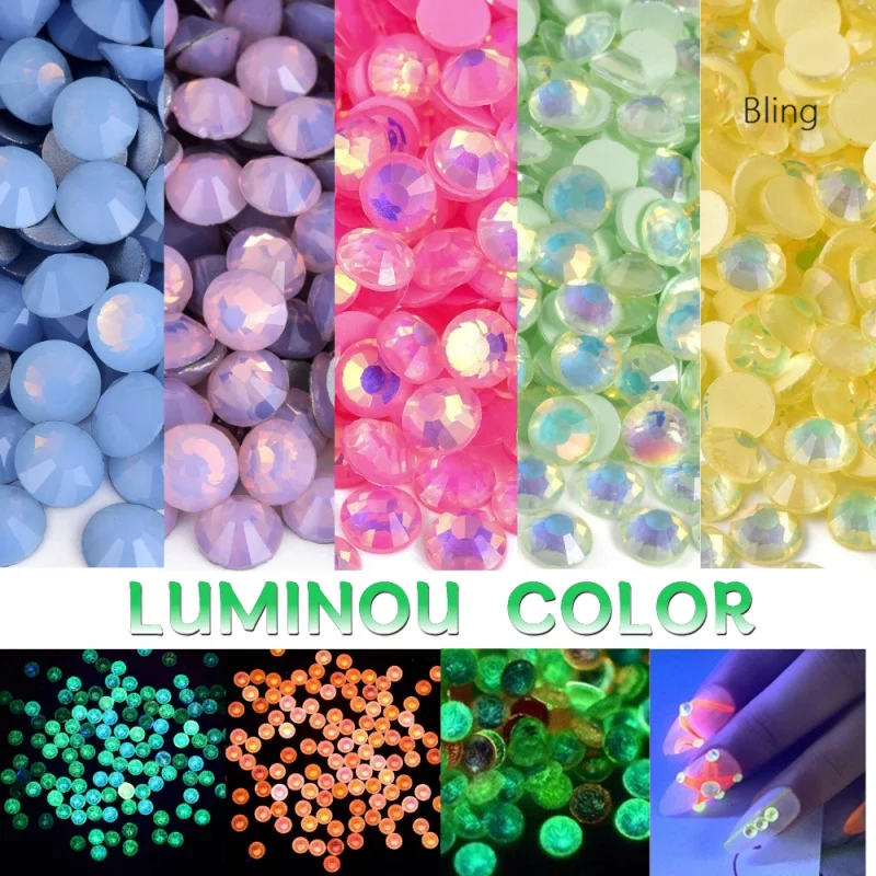 Bling Non Hotfix Rhinestones Luminous Opal Glass Flatback Strass Glitter High Quality Crystals Diamond For Nail Art стразы 네일파츠