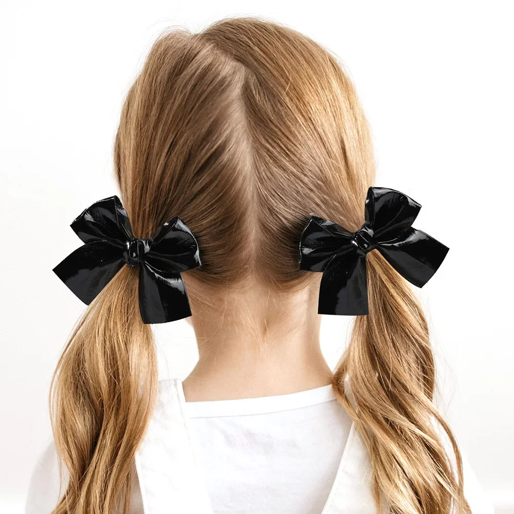 ncmama 2PCS Gold Black PU Bow Hair Clips Handmade Vintage Bowknot Hairpins Headwear Barrettes Hairgrips Kids Hair Accessories