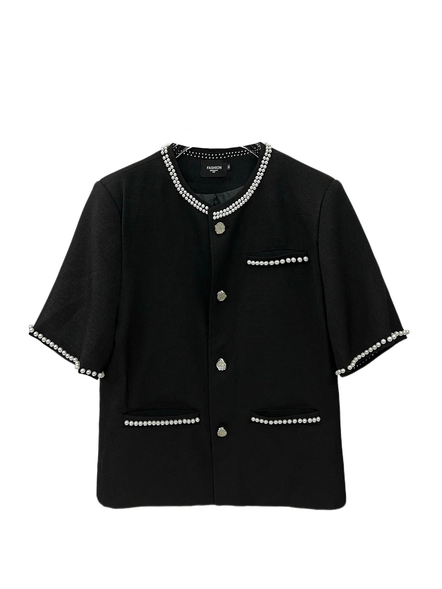 High-end Beaded Single-breasted Short-sleeve Jackets Men's 2025 Summer New Trendy Loose Comfort Coats Shoulder Padded Jackets