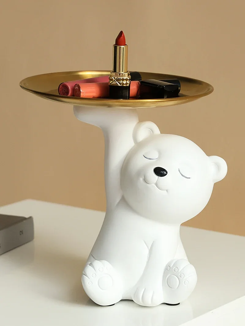 

European-style Resin Decoration Living Room Porch Home Stainless Steel Storage Tray Bear New Gift