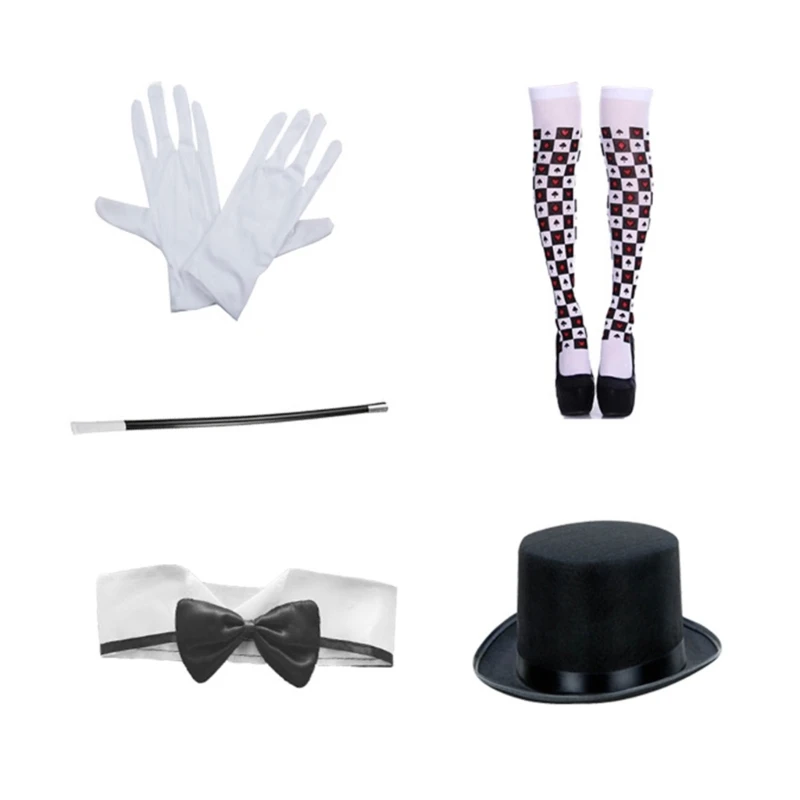 Adult Magician Wizard Role-playing Game Costume Thigh High Socks Hat  Wand Gloves Bowtie Set for Halloween Cosplay