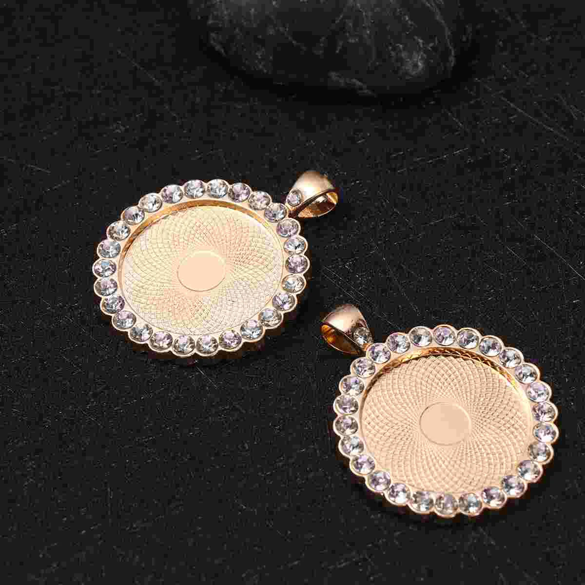 

12 Pcs Rhinestone Bases Jewelry Trays Round Pendant Parts Metal Golden Accessories