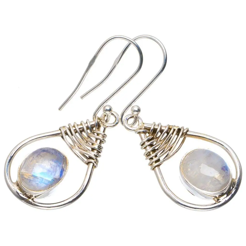 

StarGems® Natural Rainbow Moonstone Handmade Unique 925 Sterling Silver Earrings 1.5" A2545