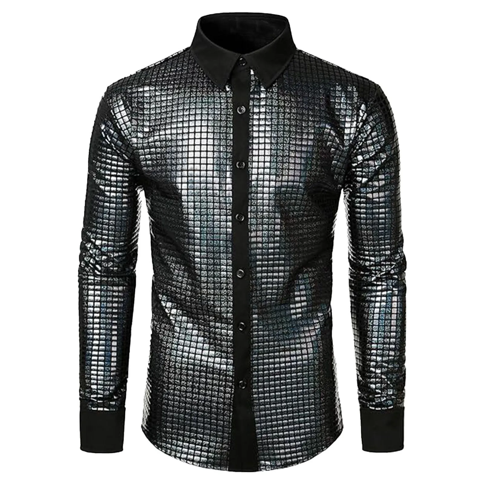 Sequin Casual Shirt For Mens Performance Clothing Shiny Lapel Long Sleeved Shirts Male Blouses Tops Spring Fall Cardigans