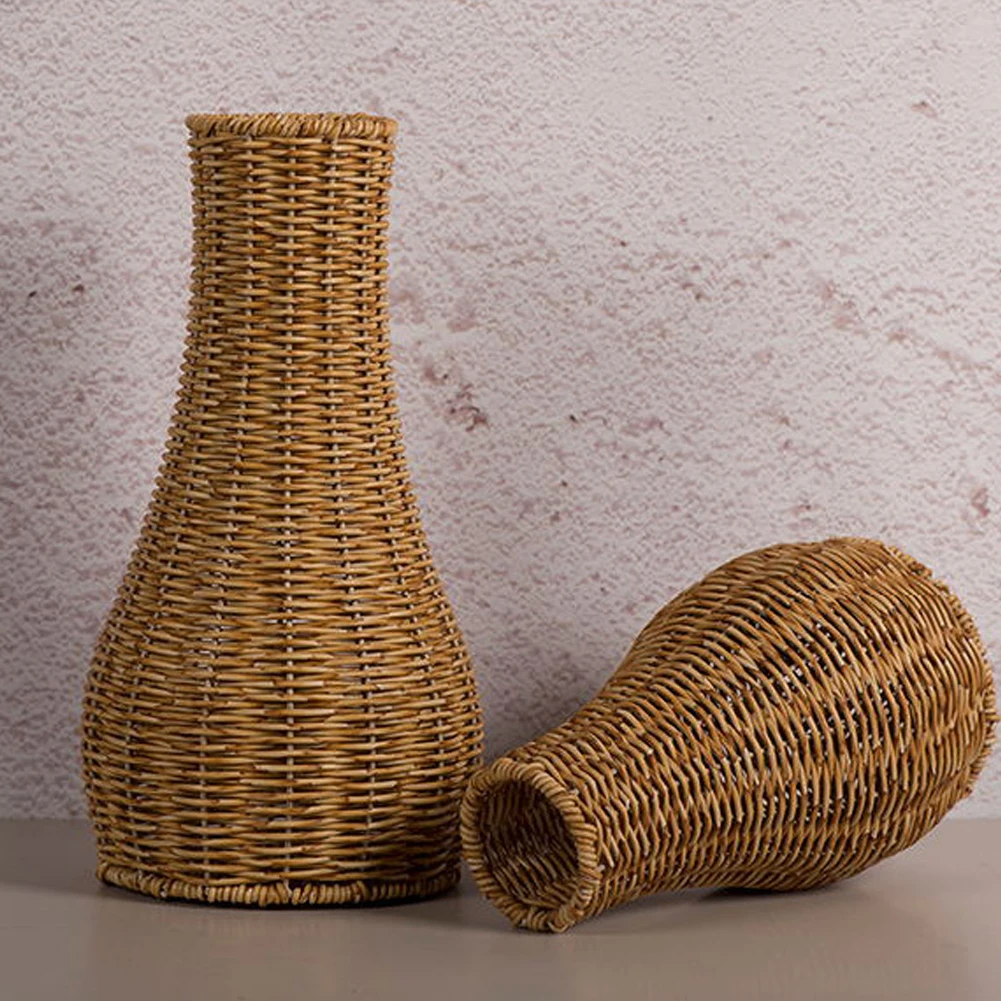 Hand Woven Artificial Vine Flower Vase Faux Rattan Vase For Desktop Decoration Balcony Office Tabletop Flower Arrangement Decor