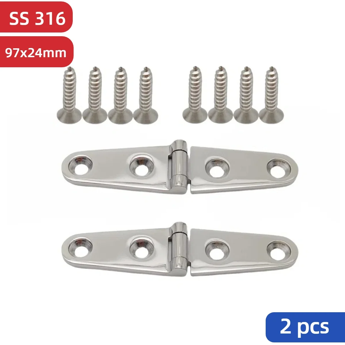 Marine Grade 316 Stainless Steel Long Strap Hinge 4 Mounting Holes Mirror Polish Boat Yacht RV Hatch Cover Door Hinge Rustproof