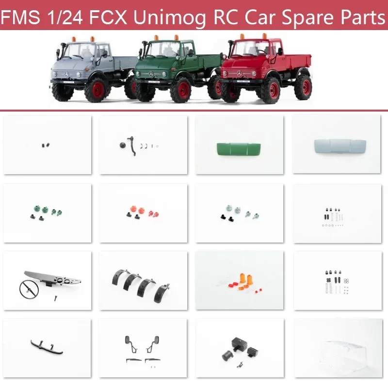 FMS 1/24 FCX Unimog RC Model Car Vehicle Front Bumper Window Hood Spare Parts