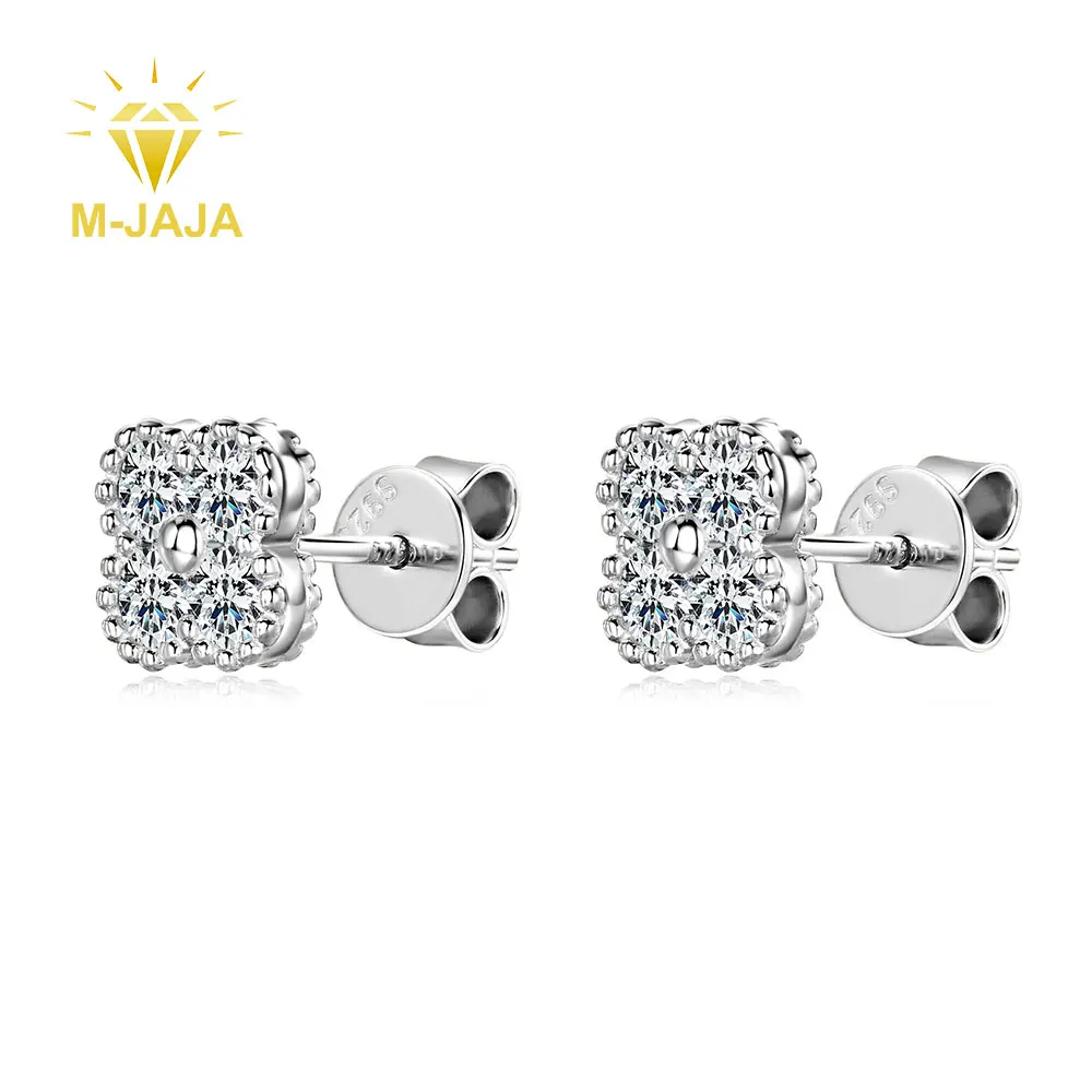 

M-JAJA серьги-гвоздики с муассанитом и бриллиантами, серьги с четырьмя лепестками клевера для женщин, позолоченные, стерлинговое серебро 925, вечерние модные ювелирные изделия