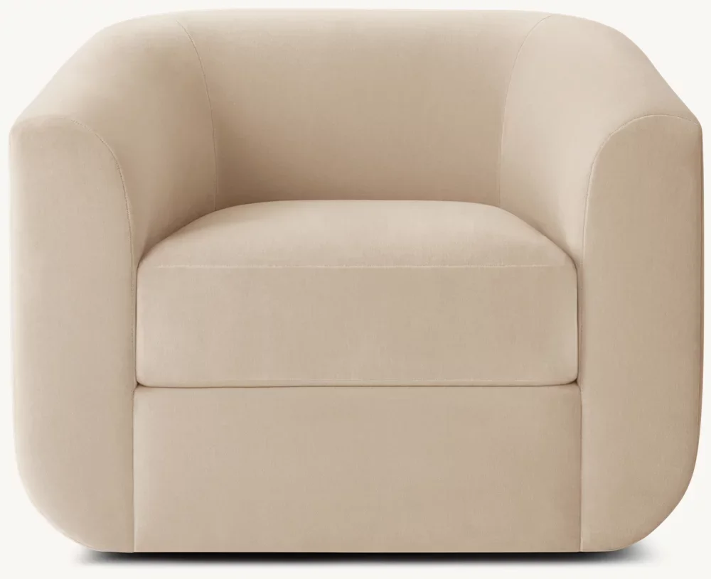 Rounded Cube Accent Chair Curved Enclosed Arm Upholstered Lounge Chair Modern Minimalist Fabric Single Sofa for Living Room