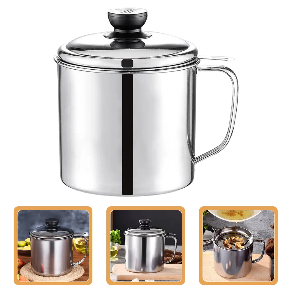 

Stainless Steel Oil Filter Pot Grease Container with Strainer Olive Household Can for Kitchen Dispenser