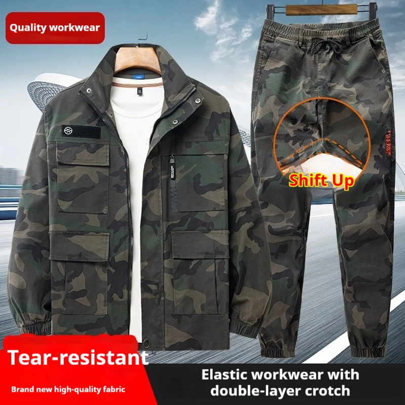 

Mens Cotton Elastic Work Suit Spring Autumn Welding Auto Repair Heat Resistant Anti Scald Camouflage Labor Protection
