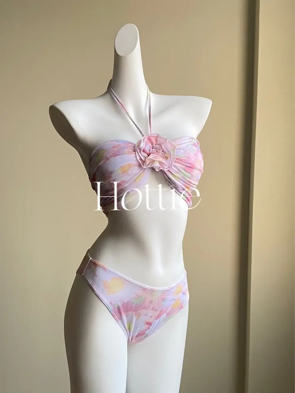 Y2K Floral Printed Swimsuit Women Sexy Split Backless Halter Brazilian Bikini Set with Beach Cover Up 3pcs Bathing Suit Swimwear