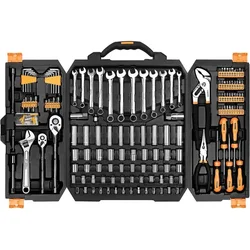 Deko 192 piece mechanics tool set socket wrench set, plastic storage case with auto repair hand tool kit wrench tool box set