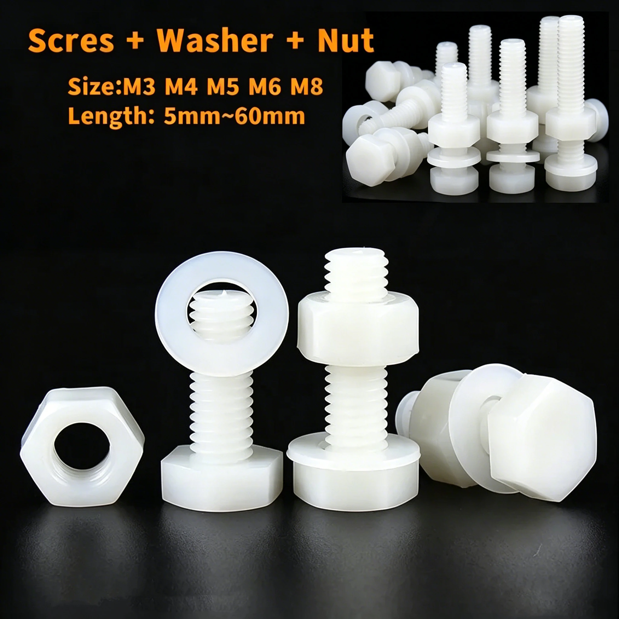 Metric Thread Nylon Combination Set M3 M4 M5 M6 M8 Insulated Hex Screws Nuts And Flat Washers