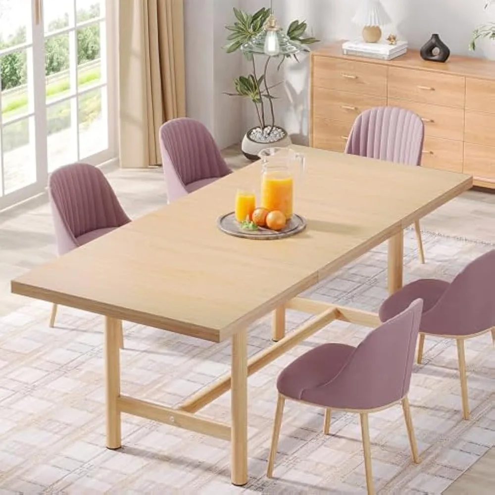 Kitchen Dining Table Wood: 63 Inches Rectangular Dining Room Table for 6, Farmhouse Dinner Table with Heavy Duty Metal Legs for