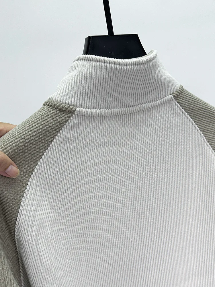 بلوفر رجالي عتيق مبطن بالصوف سميك دافئ بسحّاب بلوفر رجالي نصف ياقة عالية وأكمام طويلة مع قلنسوة ملابس الشارع الشهير