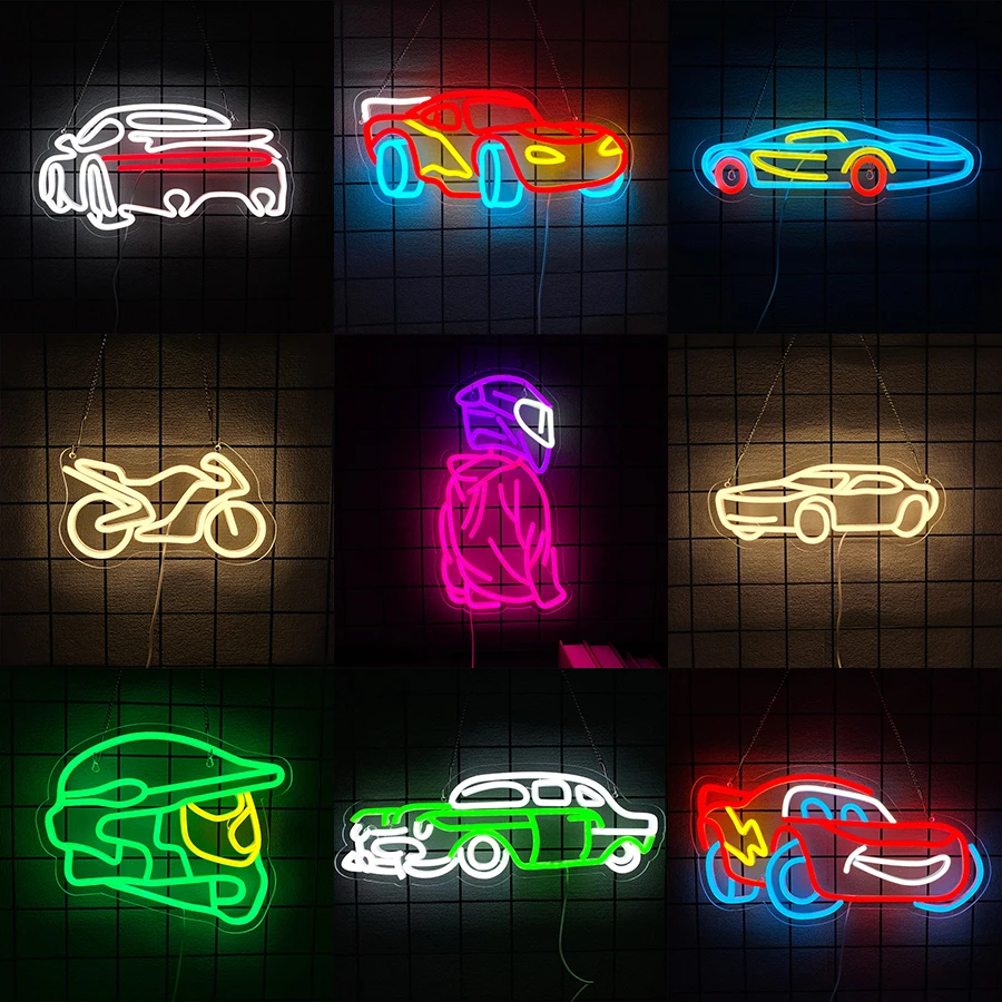 Car Neon Sign for Wall Decor, Racing Car Led Neon Light Neon Lights Signs Light Up Sign for Bedroom Gameroom Birthday Party Gift
