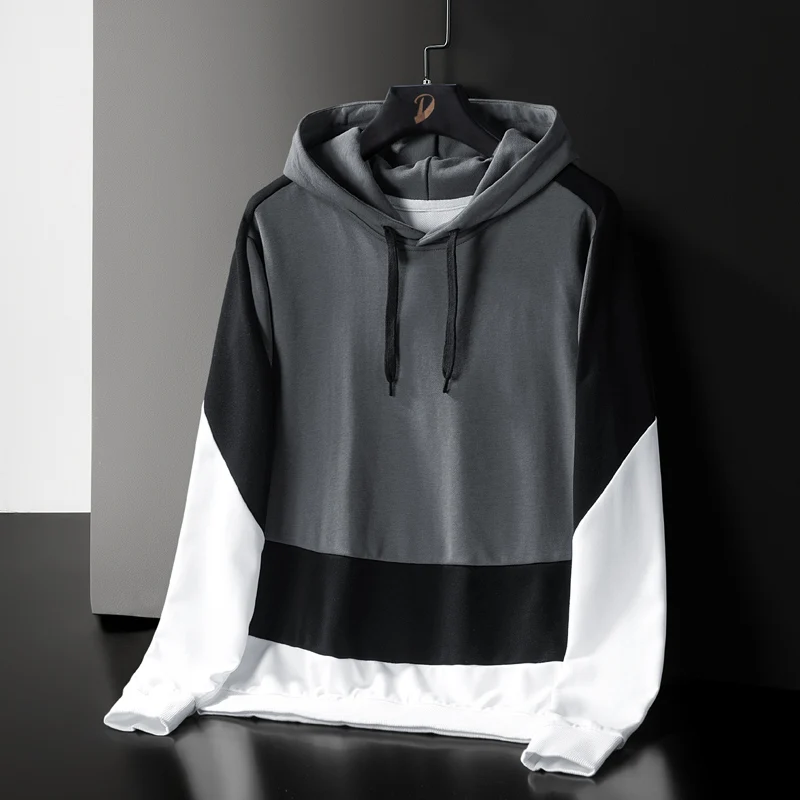 Deioao Black White Grey Patchwork Hooded Tops Women Plus Size Loose Draw String Hoodies Female Street Wear Sweatshirts Clothes