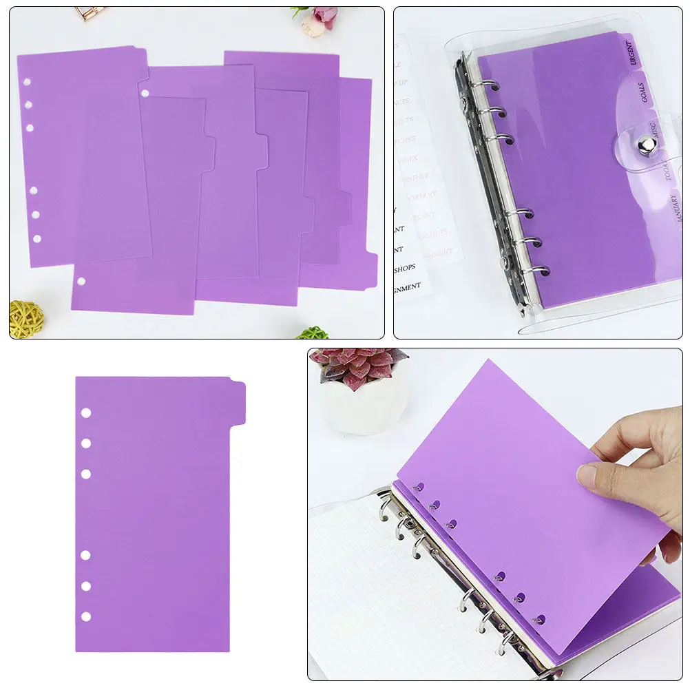 

2 комплекта разделителей для папок формата А6, многоразовые пластиковые разделители для блокнотов с 6 отверстиями, разделители страниц для планировщиков, вкладки для классификации по предметам, разделители для папок