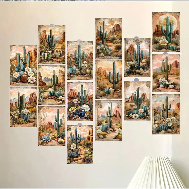 20PCS Vintage Colored Cactus Series, Desert Cactus Postcards, Wall Decoration Cards Suitable for Mailing and Collecting
