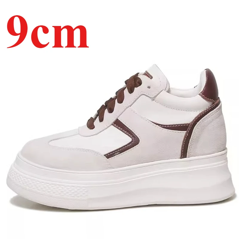 White Casual Board Shoes for Women's 9cm Elevator Outdoor Breathable Shoes Comfortable Thick Sole Height Increasing Sports Shoes