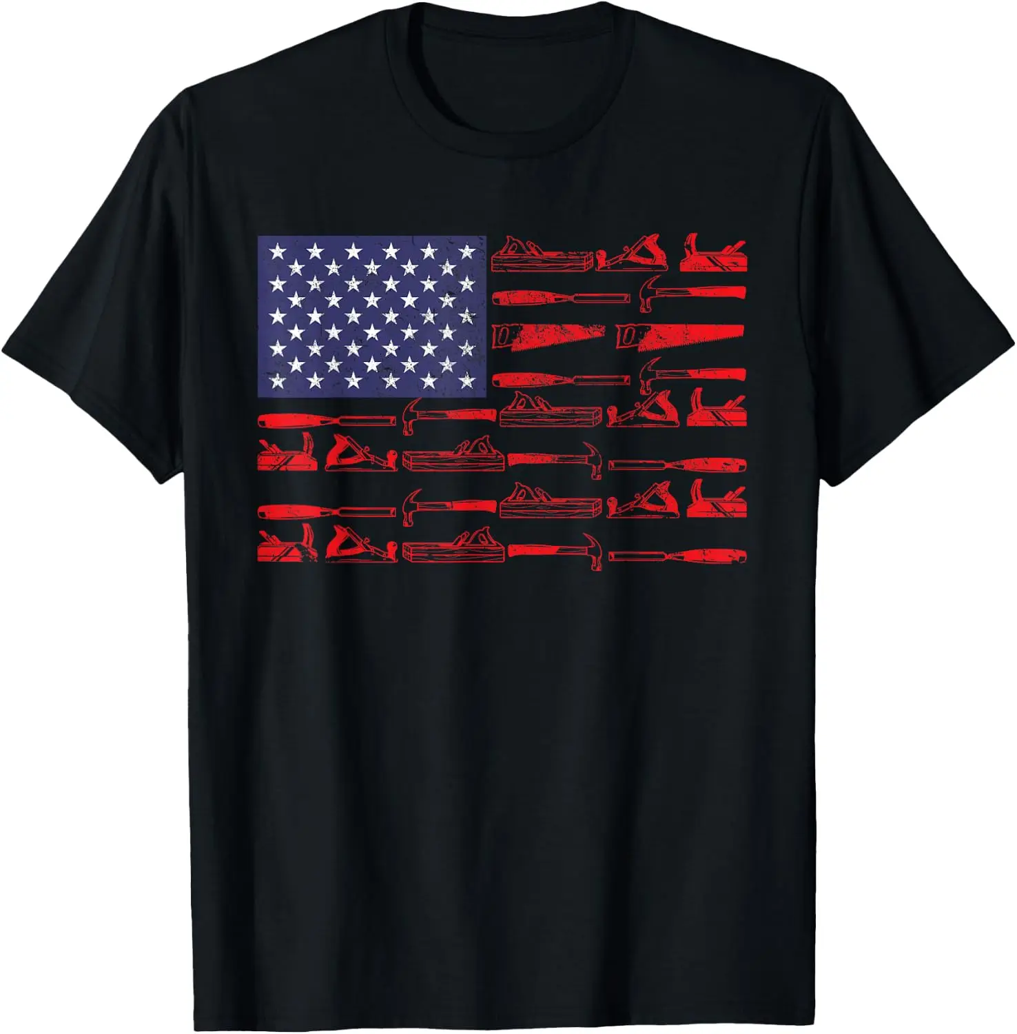 American Flag Carpenter Woodworking T-Shirt 100% Cotton Trendy Y2K Short-Sleeve Tee – Soft, Quick-Drying, & Moisture-Wicking;
