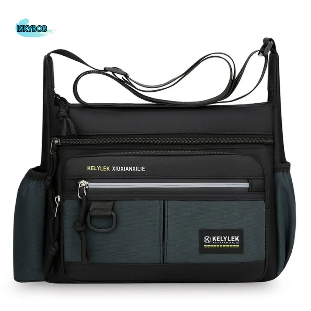 

Large Capacity Men Shoulder Bag Side Pocket with Reflective Stripe Business Messenger Bag Oxford Cloth Lightweight