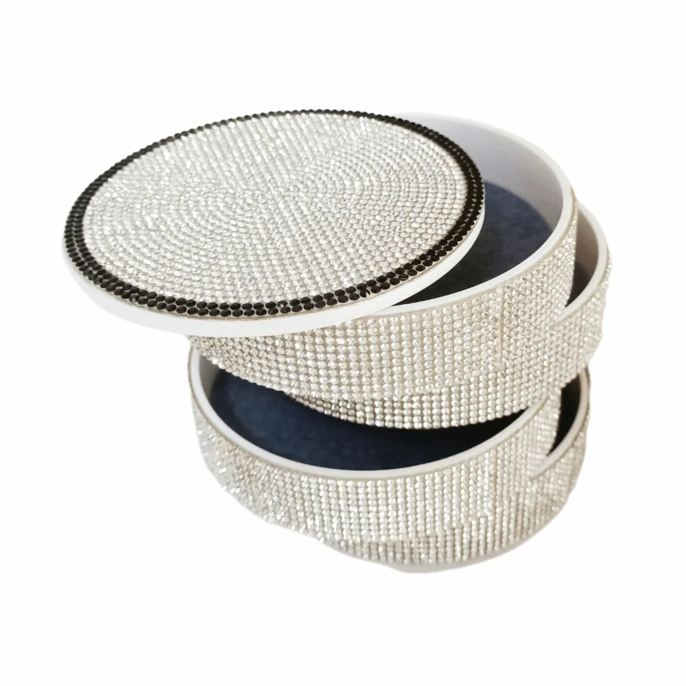 

Вращающаяся шкатулка для украшений с блестками и стразами, на 4 уровня, с крышкой, настольный органайзер, декоративная подставка для серег