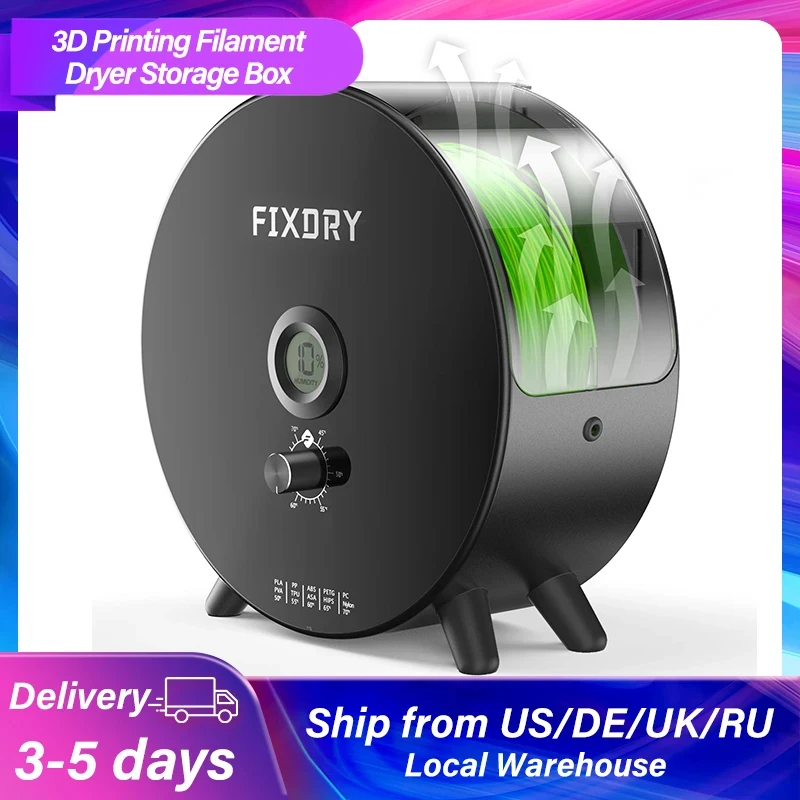 FIXDRY 3D Filament Dryer Box Temperature Control Humidity Sensor 1.75/2.85/3.00mm Nylon PLA Drying Filaments Storage Box