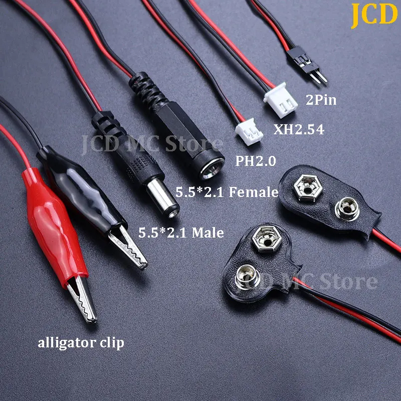 1-10PCS 9V Battery Clips 10-15cm DC5521 Male/Female Connector Buckle 9 Volt Battery Clip Connector I/T-Type Battery Holder