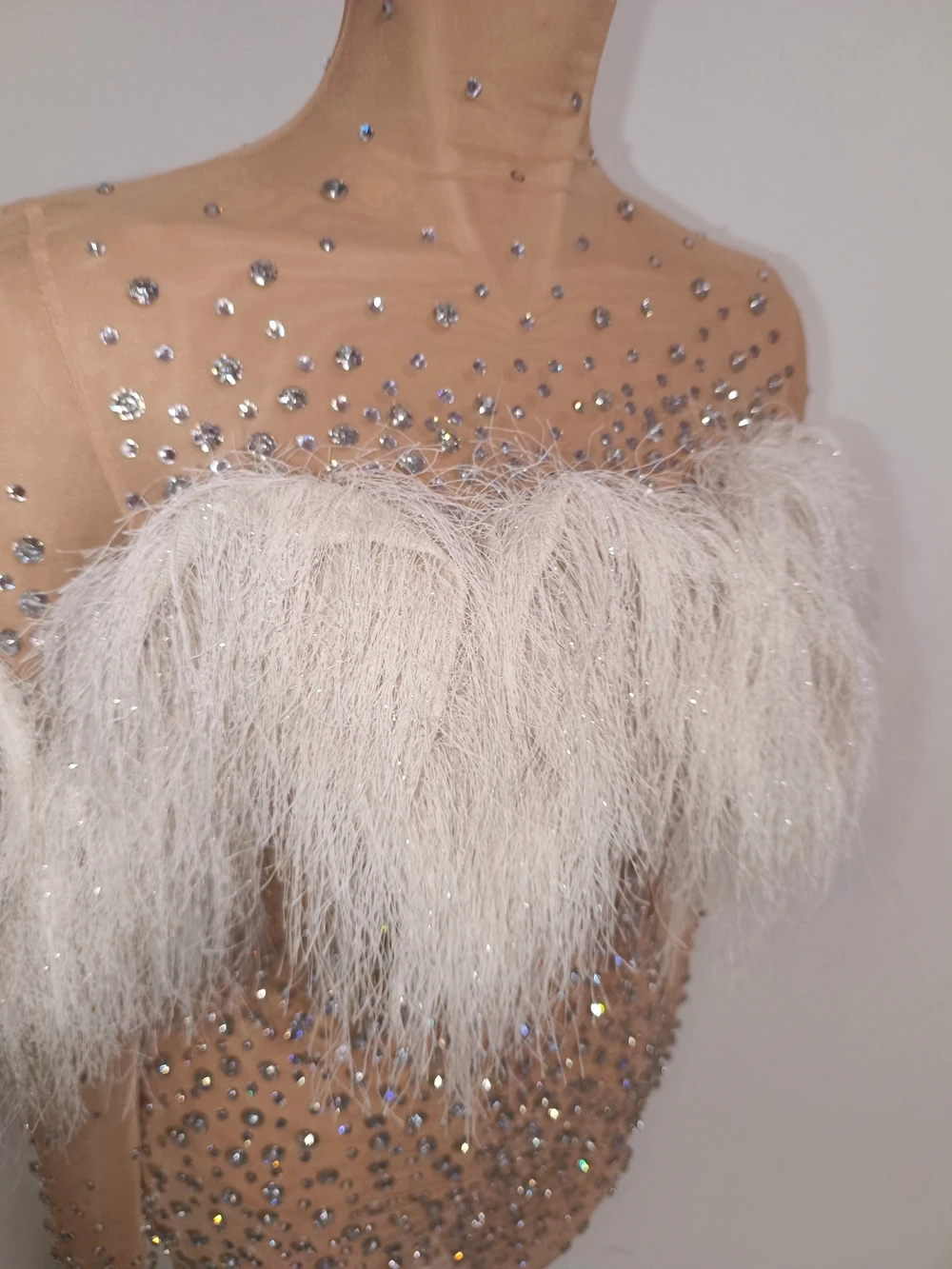 Sparkly Rhinestones Tassels Birthday Celebrate Short Dress for Women Sexy Mesh Transparent Photo Shoot Wear Pefermance Costume view 4