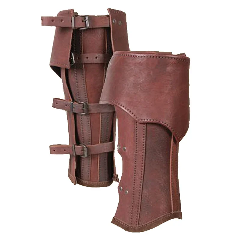 Medieval Armor Gothic Leather Half Chaps Viking Knight Leg Kit Men Larp Rider Boot Cover Gaiter Cosplay Costume Unisex Carnival