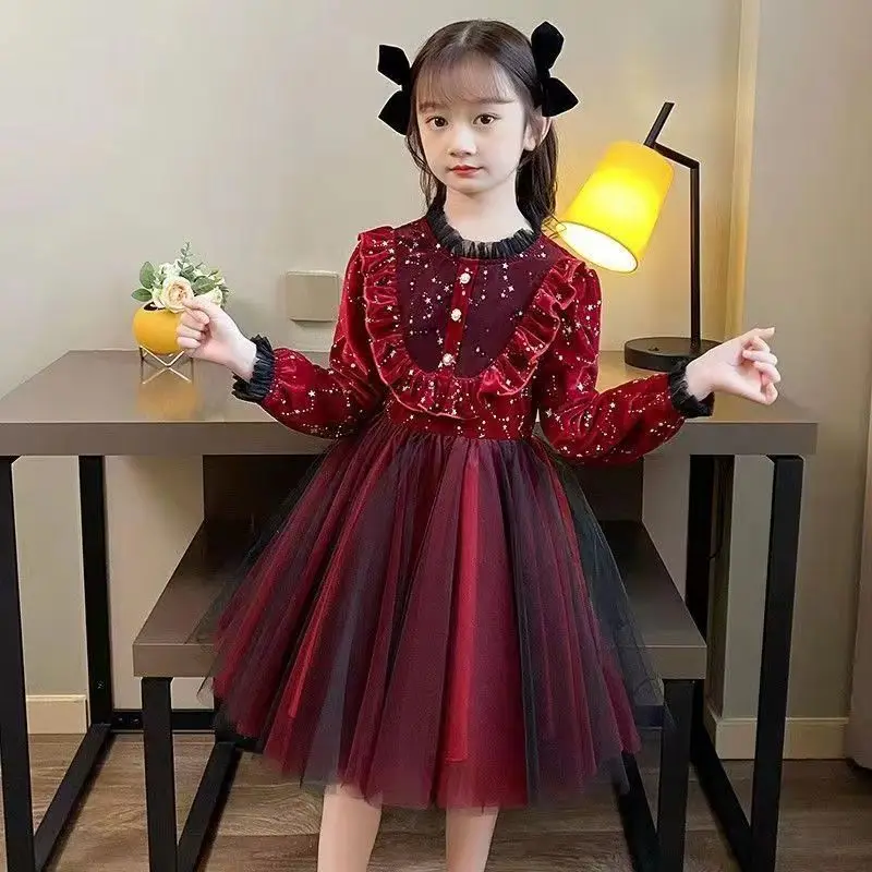 Girls Autumn Winter 2024 New Collection Childrens Formal Dress Lolita Dress Stylish Princess Dress With Long Sleeves For Perform